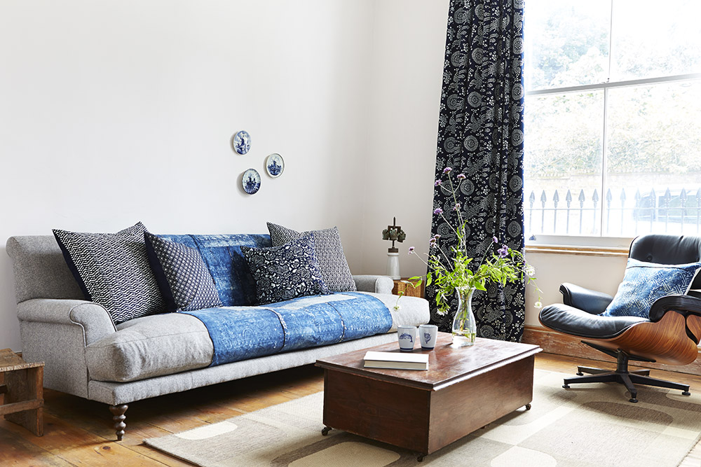 hand dyed natural indigo cushions curtains throws sustainable living interior home accessories living room