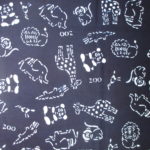 natural artisanal hand dyed blue and white indigo cotton fabric textile children room animal zoo pattern