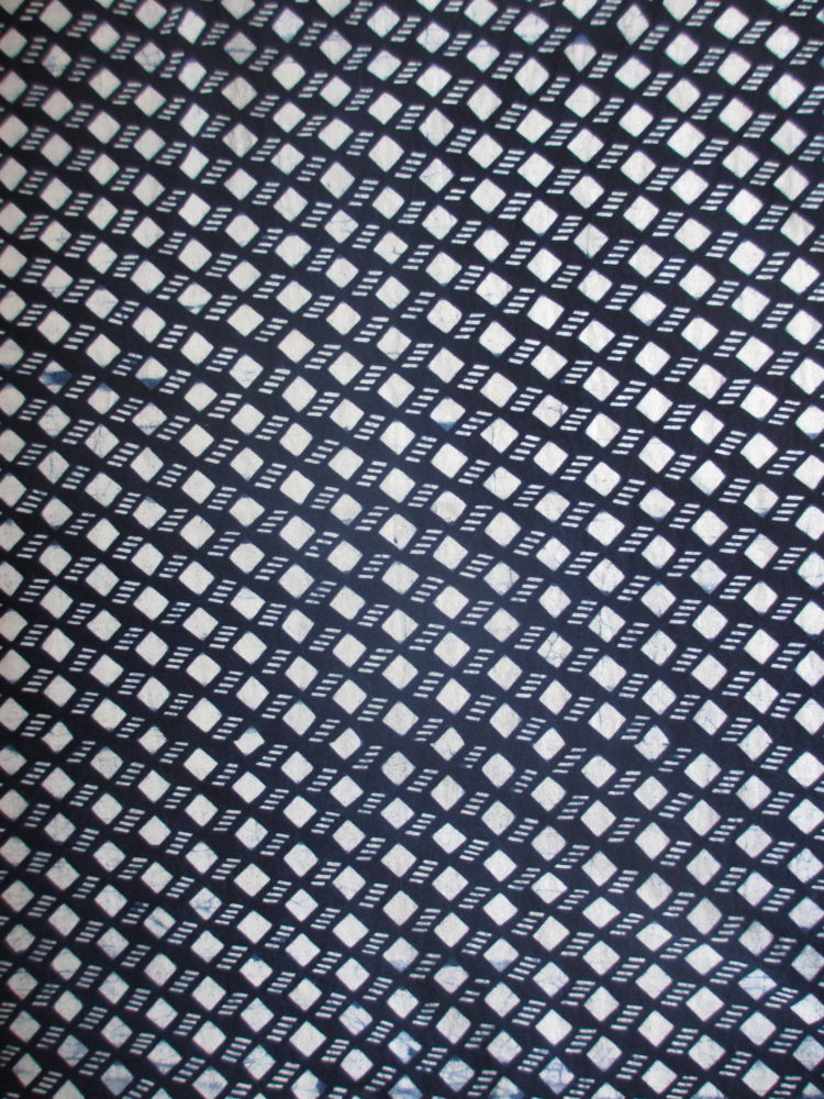 modern geometric cube pattern katazome resist paste natural dyed indigo cotton textile fabric