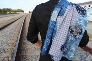 Hand made vintage and new indigo cotton fabric scarf
