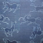 natural artisanal hand dyed blue and white indigo cotton fabric textile equestrian horse pattern