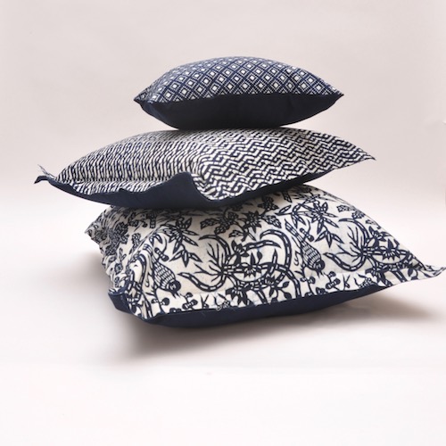 Stack of indigo cushions Indigo patterns