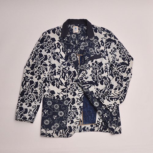 Floral indigo tailored jacket, lining detail Mens summer jacket