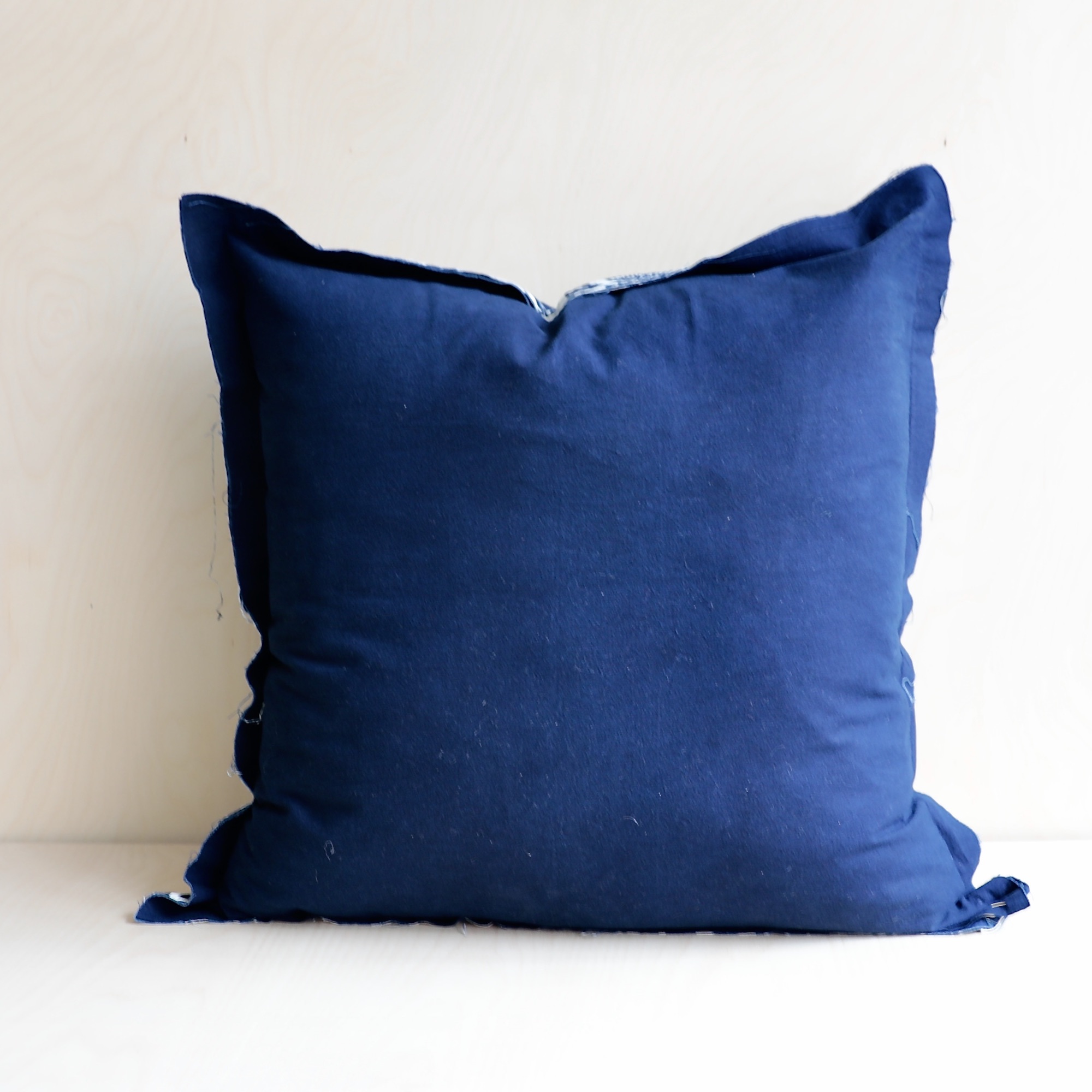 blue linen back of katazome cushion