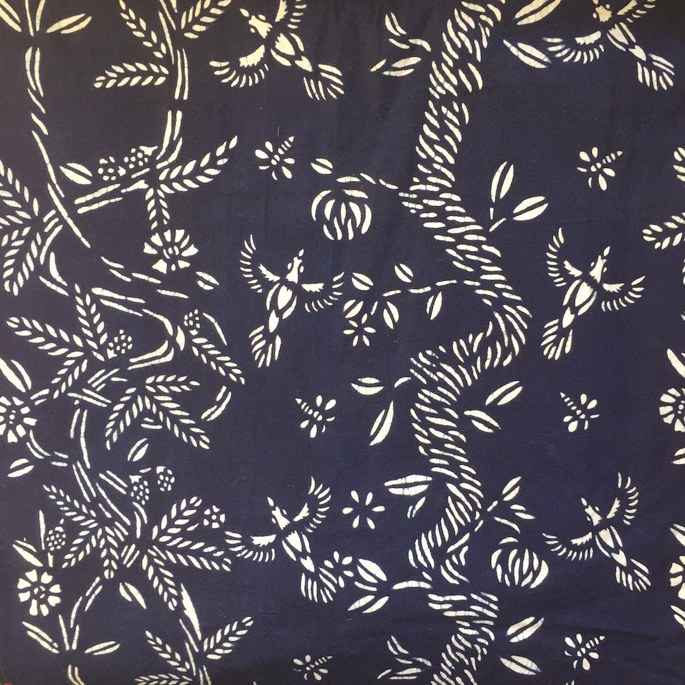 Artist Alex McKenzie pattern design Birds & Bees Natural Indigo fabric for the home indigo fabric textile blue and white pattern design artist collaboraiton