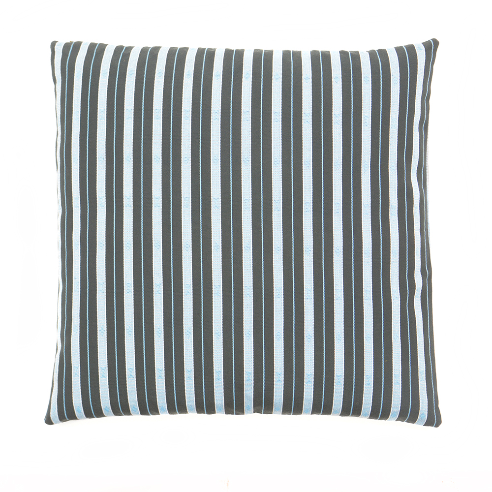 HAND LOOMED CUSHION blue & grey mortar & pestle pattern hand loomed indigenous tribal pattern hand loomed hand made cushion home collection interior design fabrics textiles artisanal striped blue and grey pattern