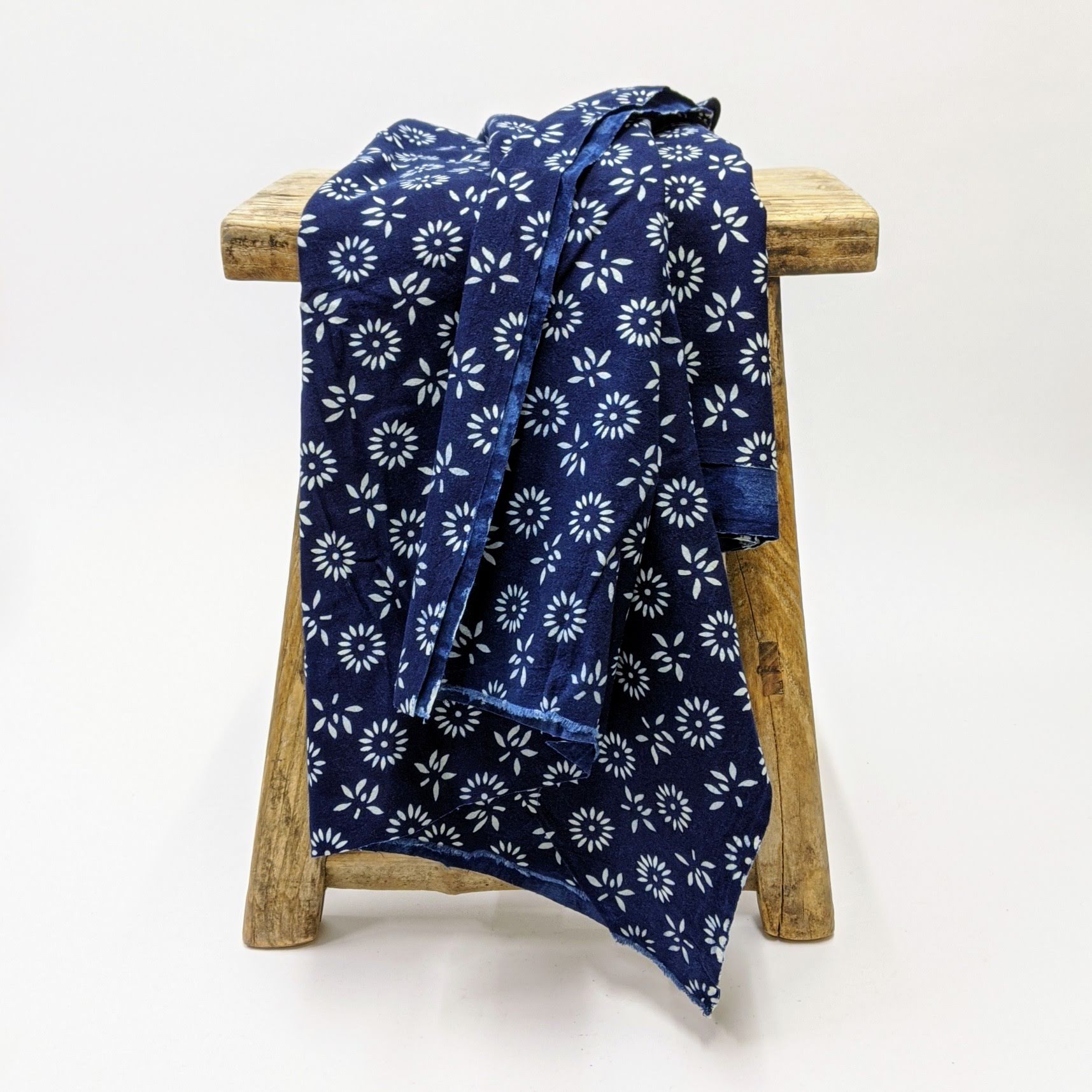 Natural Indigo Dyed Cotton Fabric Floral pattern
