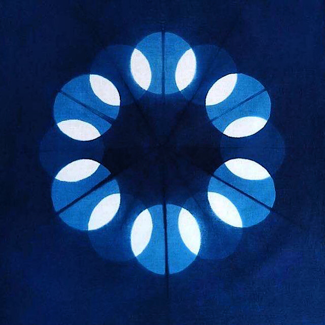 12 Moon Cycle Indigo Dyed Cotton Bandanna handmade shibori