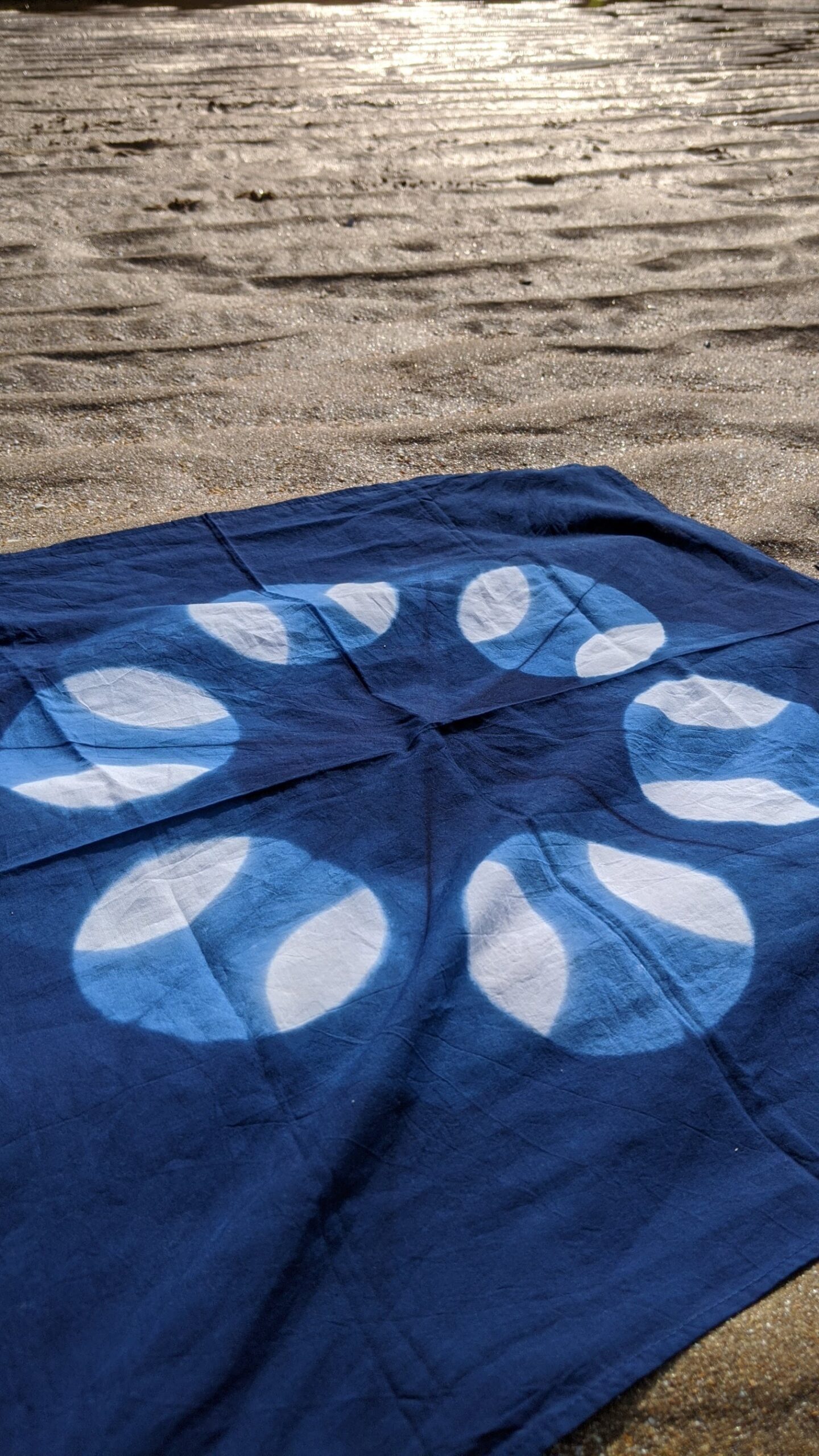 12 Moon Cycle Indigo Dyed Cotton Bandanna