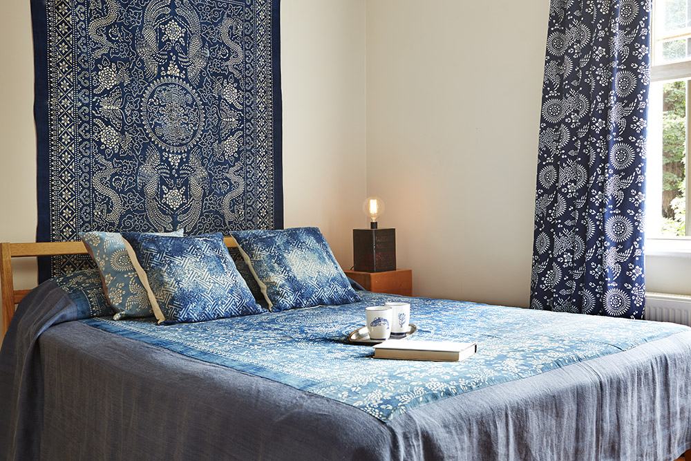 vintage indigo katazome and linen bedspread