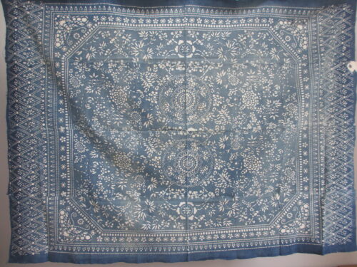 vintage light blue indigo katazome cloths double medallion bed spread