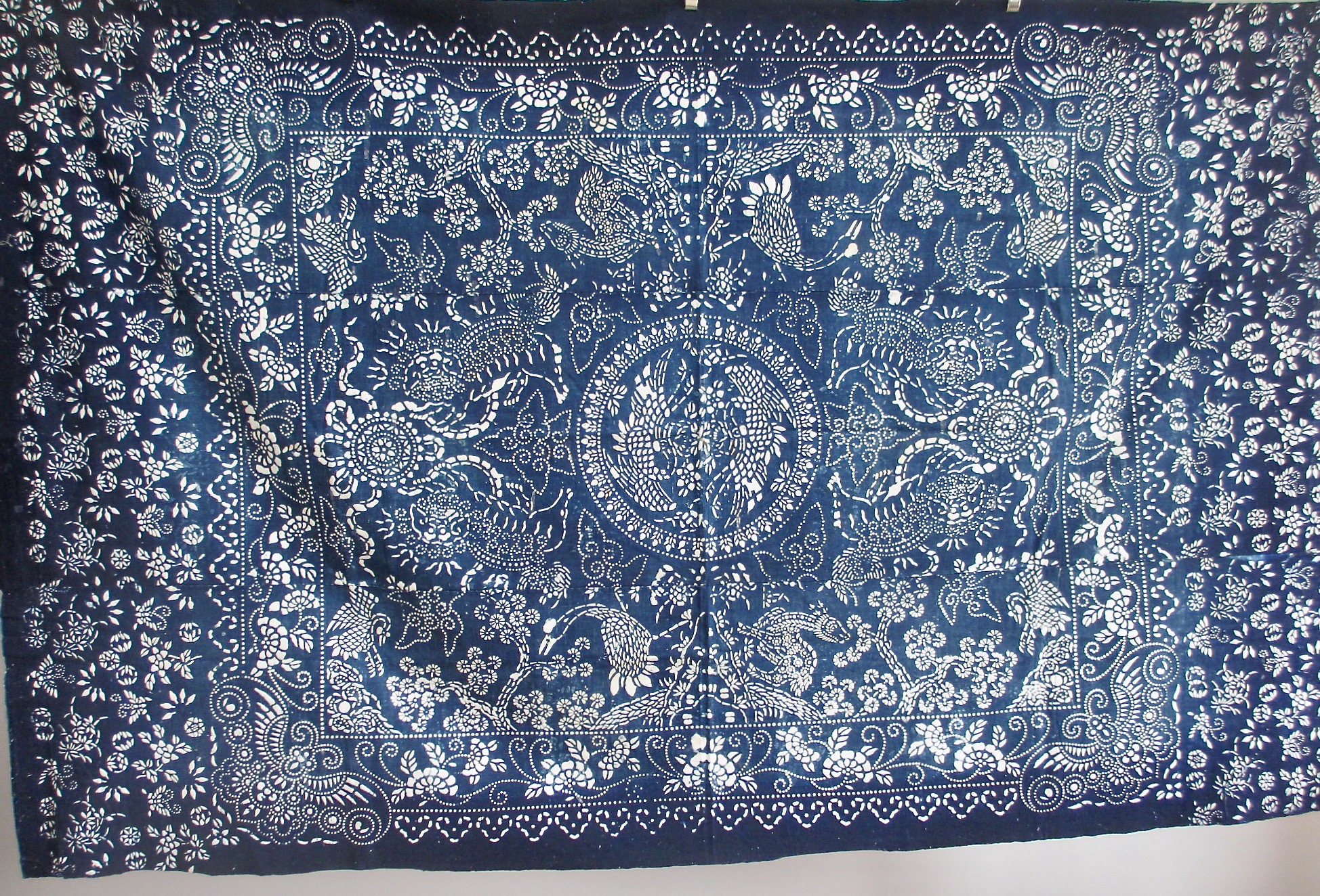 Antique Indigo Mythical Creatures vintage indigo katazome cloths