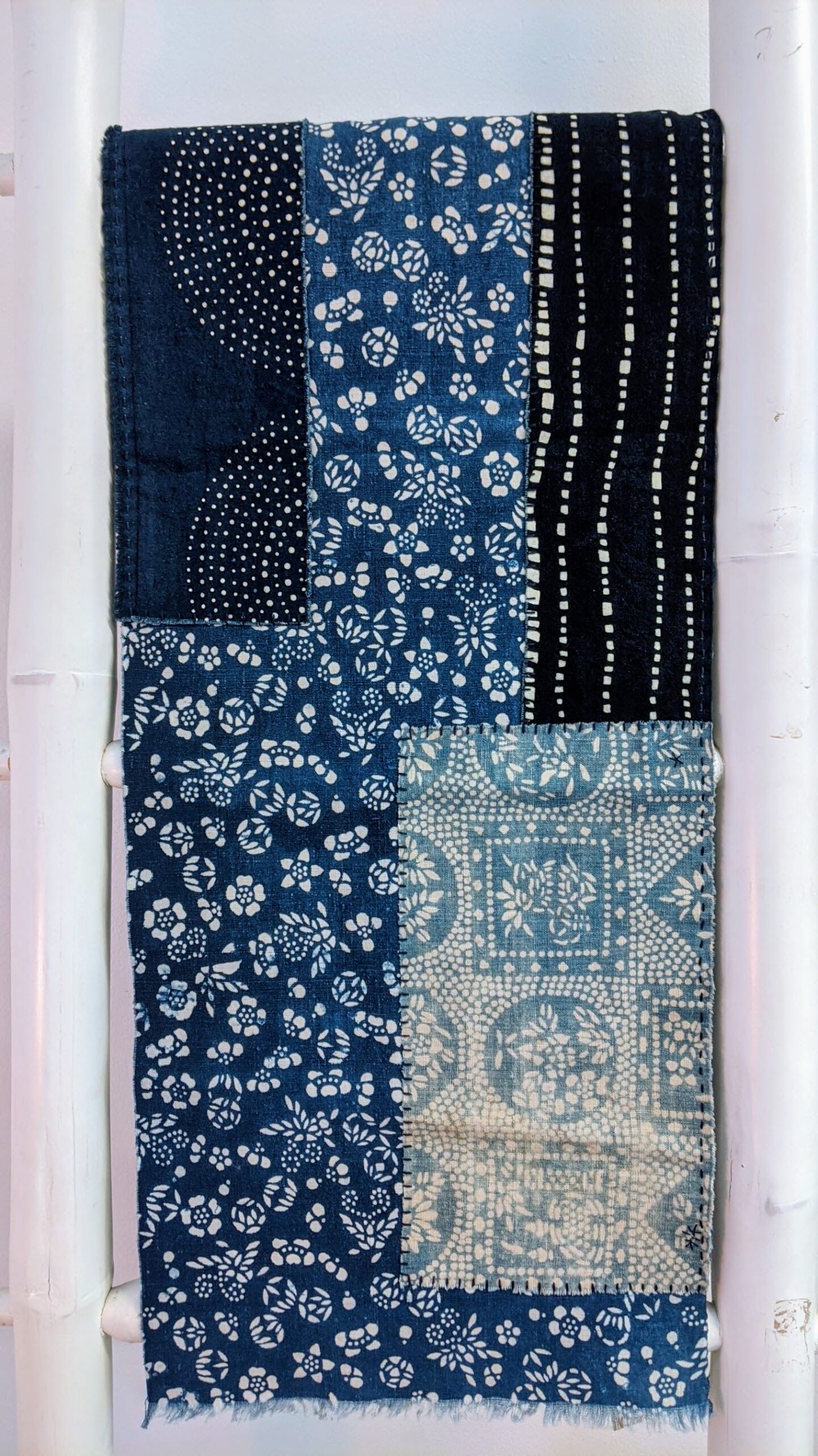 vintage indigo katazome patchwork scarf antique vintage indigo katazome cloth scarf with hand stitched boro patchwork